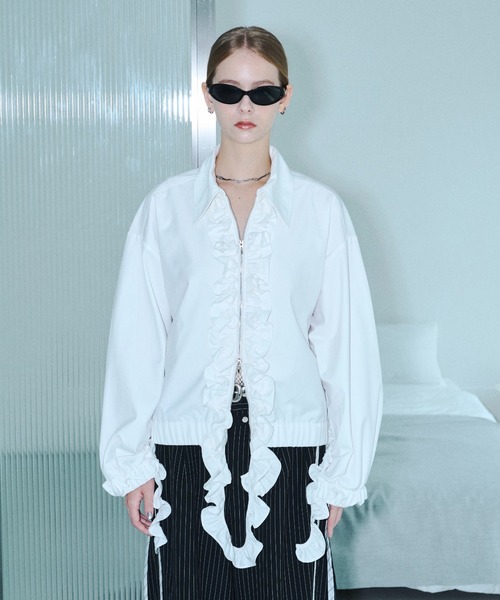 Long frill zip shirt blouson / ロングフリルジップシャツブルゾン