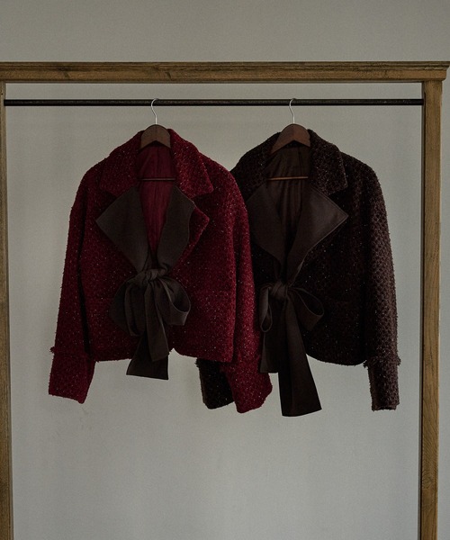 mideal(マイディール)の「ribbon design tweed jacket / リボンデザインツイードジャケット(テーラードジャケット・レディース・ブラウン/ボルドー・FREE)」の15枚目の写真