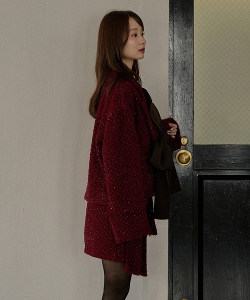 mideal(マイディール)の「ribbon design tweed jacket / リボンデザインツイードジャケット(テーラードジャケット・レディース・ブラウン/ボルドー・FREE)」の18枚目の写真