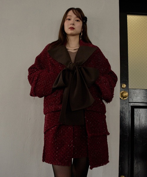 mideal(マイディール)の「ribbon design tweed jacket / リボンデザインツイードジャケット(テーラードジャケット・レディース・ブラウン/ボルドー・FREE)」の16枚目の写真