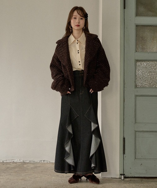 mideal(マイディール)の「ribbon design tweed jacket / リボンデザインツイードジャケット(テーラードジャケット・レディース・ブラウン/ボルドー・FREE)」の14枚目の写真