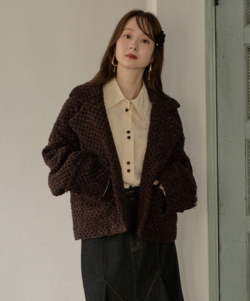 mideal(マイディール)の「ribbon design tweed jacket / リボンデザインツイードジャケット(テーラードジャケット・レディース・ブラウン/ボルドー・FREE)」の13枚目の写真