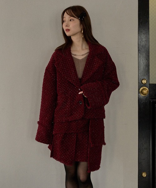 mideal(マイディール)の「ribbon design tweed jacket / リボンデザインツイードジャケット(テーラードジャケット・レディース・ブラウン/ボルドー・FREE)」の22枚目の写真