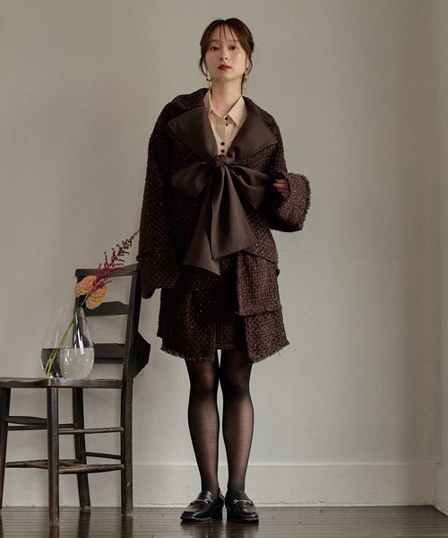 mideal(マイディール)の「ribbon design tweed jacket / リボンデザインツイードジャケット(テーラードジャケット・レディース・ブラウン/ボルドー・FREE)」の3枚目の写真