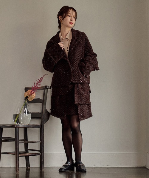 mideal(マイディール)の「ribbon design tweed jacket / リボンデザインツイードジャケット(テーラードジャケット・レディース・ブラウン/ボルドー・FREE)」の8枚目の写真