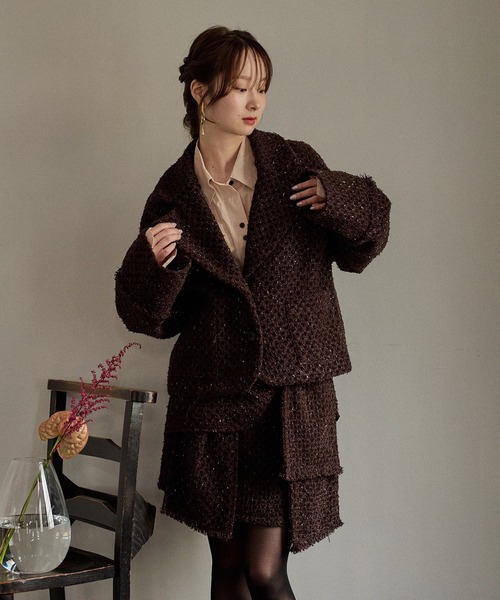 mideal(マイディール)の「ribbon design tweed jacket / リボンデザインツイードジャケット(テーラードジャケット・レディース・ブラウン/ボルドー・FREE)」の5枚目の写真