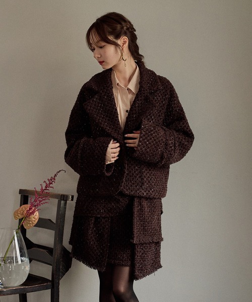 mideal(マイディール)の「ribbon design tweed jacket / リボンデザインツイードジャケット(テーラードジャケット・レディース・ブラウン/ボルドー・FREE)」の6枚目の写真