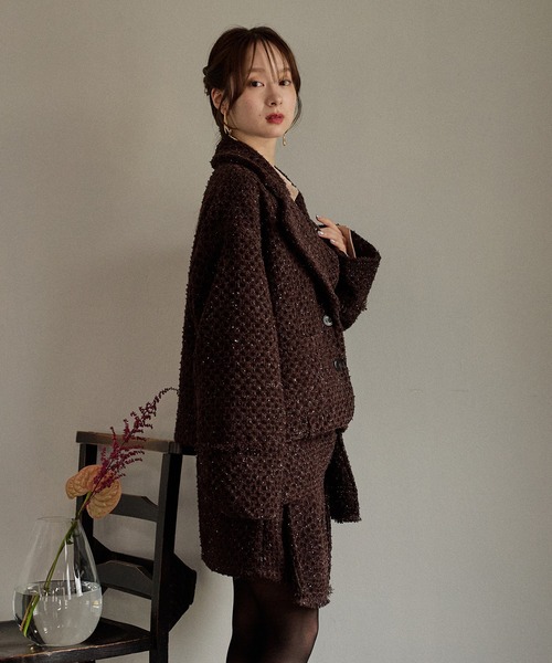 mideal(マイディール)の「ribbon design tweed jacket / リボンデザインツイードジャケット(テーラードジャケット・レディース・ブラウン/ボルドー・FREE)」の7枚目の写真