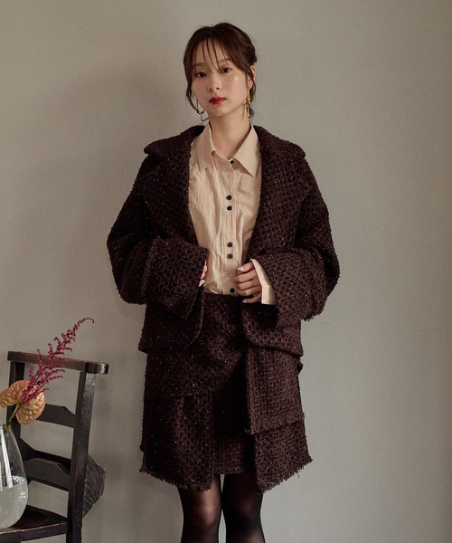 mideal(マイディール)の「ribbon design tweed jacket / リボンデザインツイードジャケット(テーラードジャケット・レディース・ブラウン/ボルドー・FREE)」の9枚目の写真