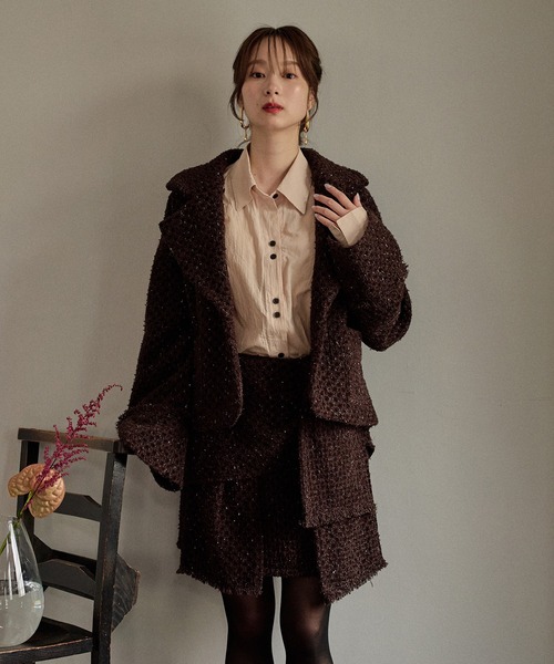mideal(マイディール)の「ribbon design tweed jacket / リボンデザインツイードジャケット(テーラードジャケット・レディース・ブラウン/ボルドー・FREE)」の10枚目の写真