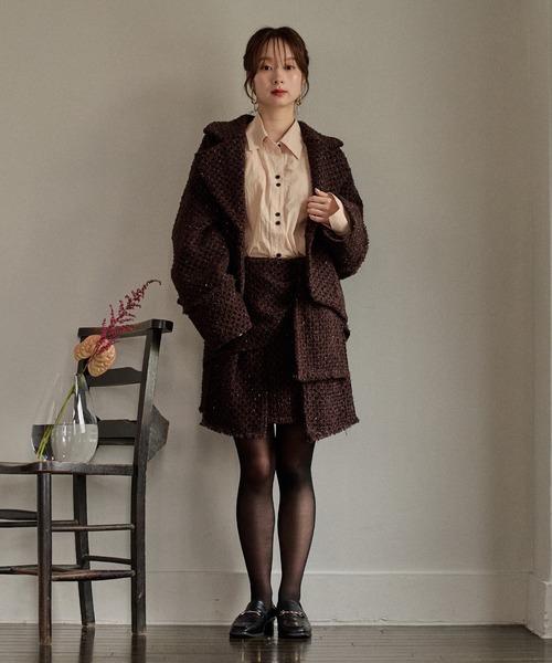 mideal(マイディール)の「ribbon design tweed jacket / リボンデザインツイードジャケット(テーラードジャケット・レディース・ブラウン/ボルドー・FREE)」の11枚目の写真