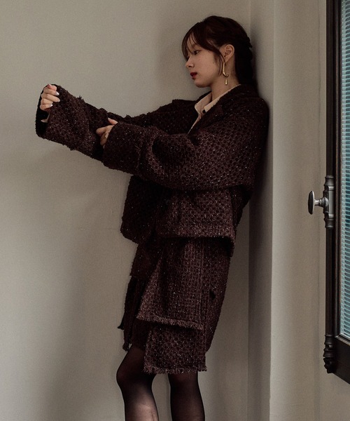mideal(マイディール)の「ribbon design tweed jacket / リボンデザインツイードジャケット(テーラードジャケット・レディース・ブラウン/ボルドー・FREE)」の12枚目の写真