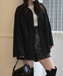 scalloped punch faux suede shirt JK