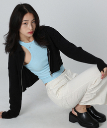 Wool Calla Two-way Crop Knit Cardigan (Black)