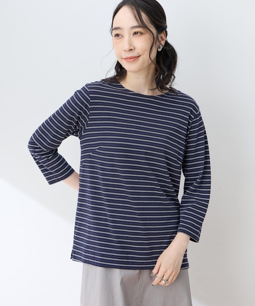 DECOY SINCE 1981(デコイシンスイチキュウハチイチ)の「ラメボーダー7分袖Tシャツ(Tシャツ/カットソー・レディース・ネイビー/レッド・M/L)」の2枚目の写真
