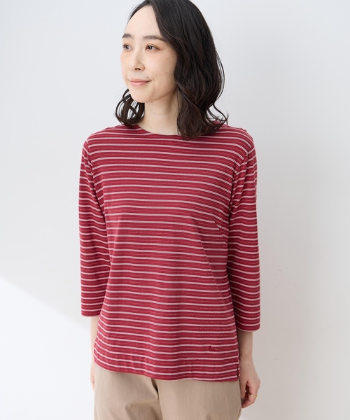 DECOY SINCE 1981(デコイシンスイチキュウハチイチ)の「ラメボーダー7分袖Tシャツ(Tシャツ/カットソー・レディース・ネイビー/レッド・M/L)」の3枚目の写真