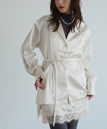 シルキーサテンオーバーシルエットシャツジャケット / Silky Satin Oversized Shirt Jacket