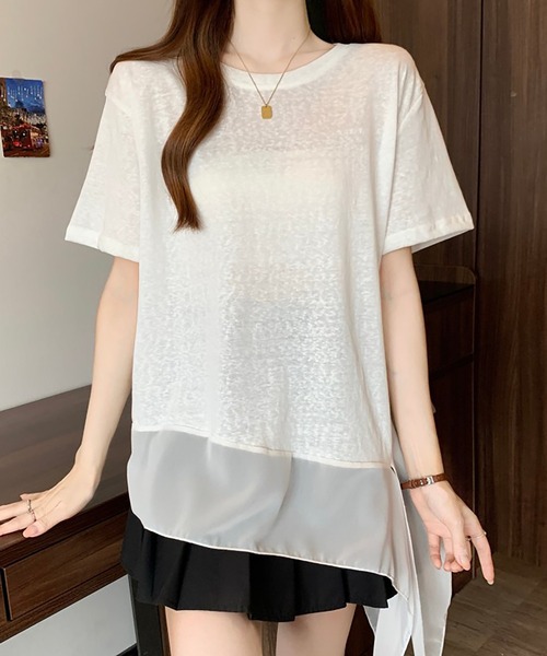 Girly Doll(ガーリードール)の「フリルシフォン切り替えTシャツ(Tシャツ/カットソー・レディース・ブラック/ホワイト・L/M)」の3枚目の写真