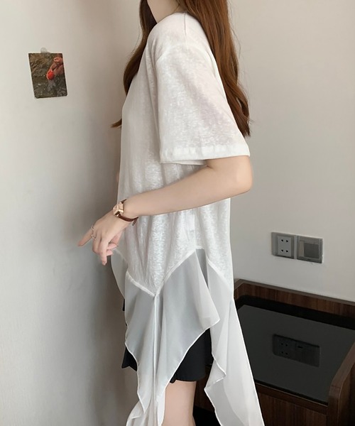 Girly Doll(ガーリードール)の「フリルシフォン切り替えTシャツ(Tシャツ/カットソー・レディース・ブラック/ホワイト・L/M)」の4枚目の写真