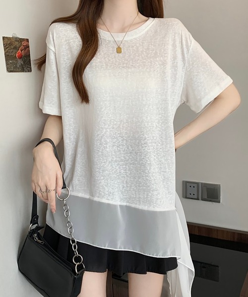 Girly Doll(ガーリードール)の「フリルシフォン切り替えTシャツ(Tシャツ/カットソー・レディース・ブラック/ホワイト・L/M)」の5枚目の写真