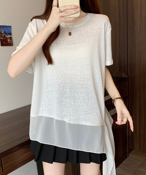 Girly Doll(ガーリードール)の「フリルシフォン切り替えTシャツ(Tシャツ/カットソー・レディース・ブラック/ホワイト・L/M)」の6枚目の写真