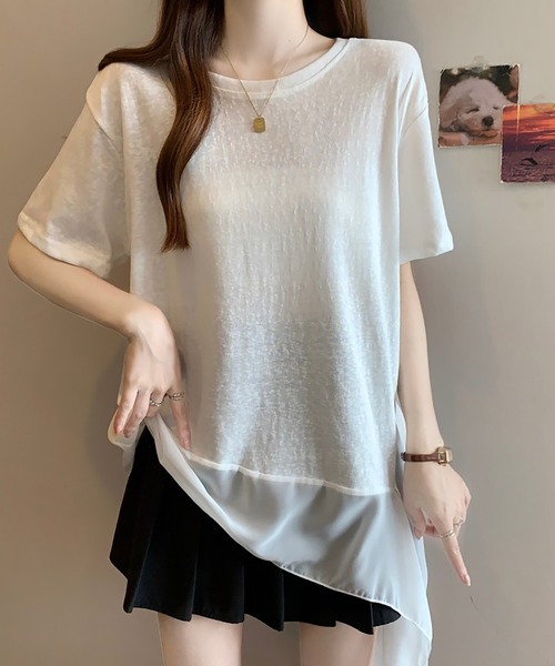 Girly Doll(ガーリードール)の「フリルシフォン切り替えTシャツ(Tシャツ/カットソー・レディース・ブラック/ホワイト・L/M)」の7枚目の写真