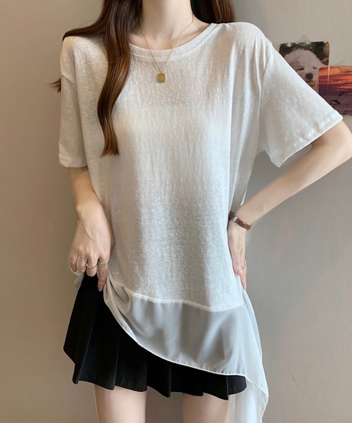 Girly Doll(ガーリードール)の「フリルシフォン切り替えTシャツ(Tシャツ/カットソー・レディース・ブラック/ホワイト・L/M)」の8枚目の写真