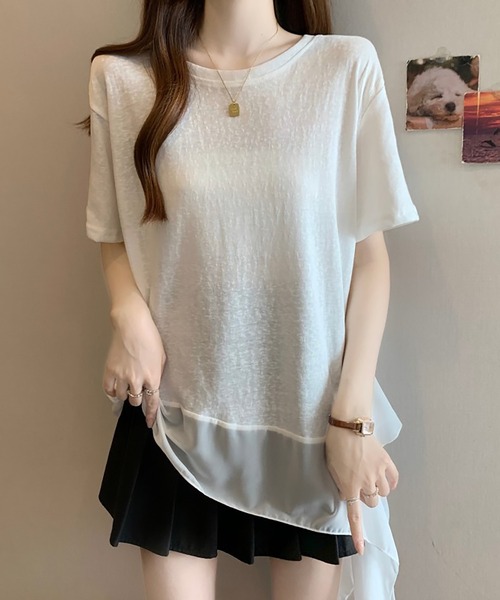 Girly Doll(ガーリードール)の「フリルシフォン切り替えTシャツ(Tシャツ/カットソー・レディース・ブラック/ホワイト・L/M)」の9枚目の写真
