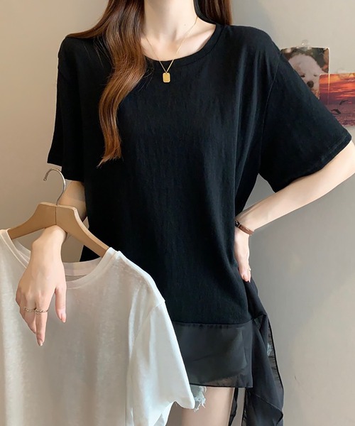 Girly Doll(ガーリードール)の「フリルシフォン切り替えTシャツ(Tシャツ/カットソー・レディース・ブラック/ホワイト・L/M)」の11枚目の写真