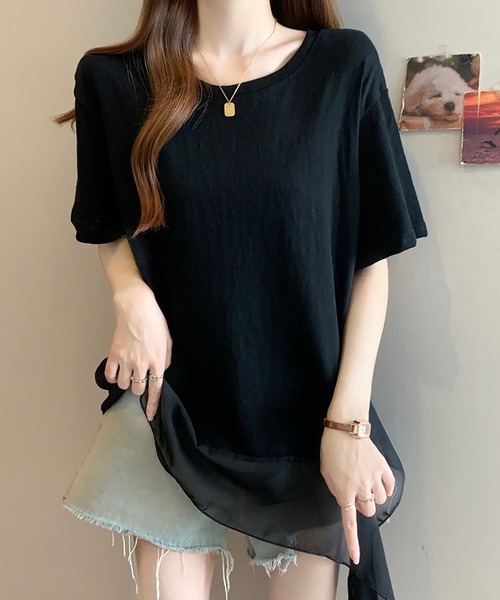 Girly Doll(ガーリードール)の「フリルシフォン切り替えTシャツ(Tシャツ/カットソー・レディース・ブラック/ホワイト・L/M)」の12枚目の写真