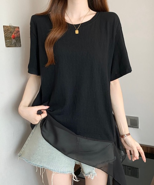Girly Doll(ガーリードール)の「フリルシフォン切り替えTシャツ(Tシャツ/カットソー・レディース・ブラック/ホワイト・L/M)」の14枚目の写真