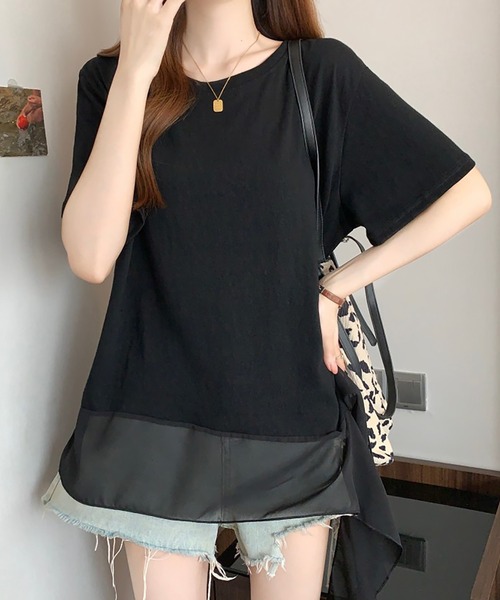 Girly Doll(ガーリードール)の「フリルシフォン切り替えTシャツ(Tシャツ/カットソー・レディース・ブラック/ホワイト・L/M)」の15枚目の写真