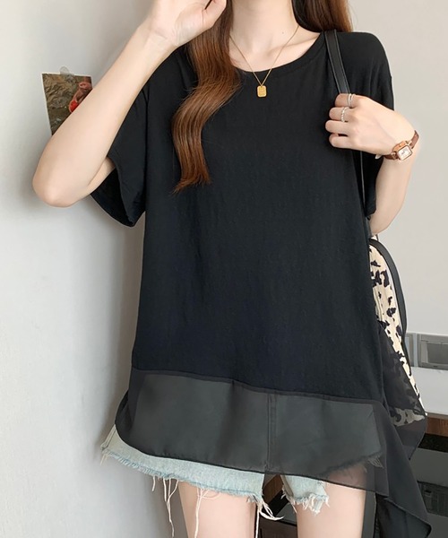 Girly Doll(ガーリードール)の「フリルシフォン切り替えTシャツ(Tシャツ/カットソー・レディース・ブラック/ホワイト・L/M)」の16枚目の写真