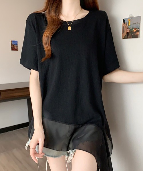 Girly Doll(ガーリードール)の「フリルシフォン切り替えTシャツ(Tシャツ/カットソー・レディース・ブラック/ホワイト・L/M)」の17枚目の写真