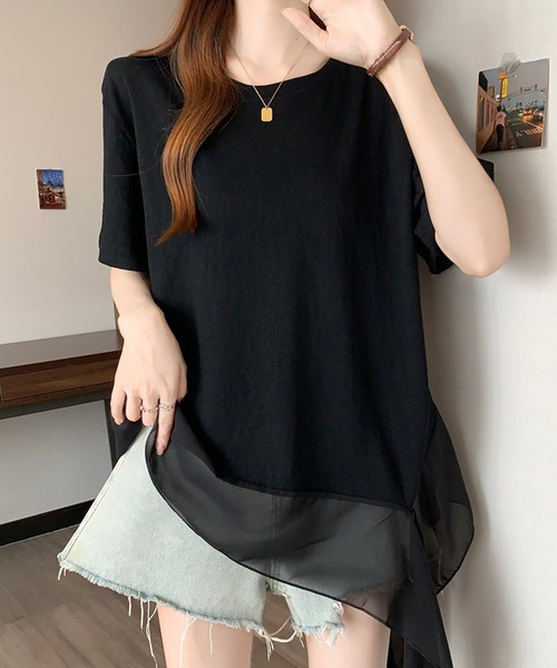Girly Doll(ガーリードール)の「フリルシフォン切り替えTシャツ(Tシャツ/カットソー・レディース・ブラック/ホワイト・L/M)」の18枚目の写真