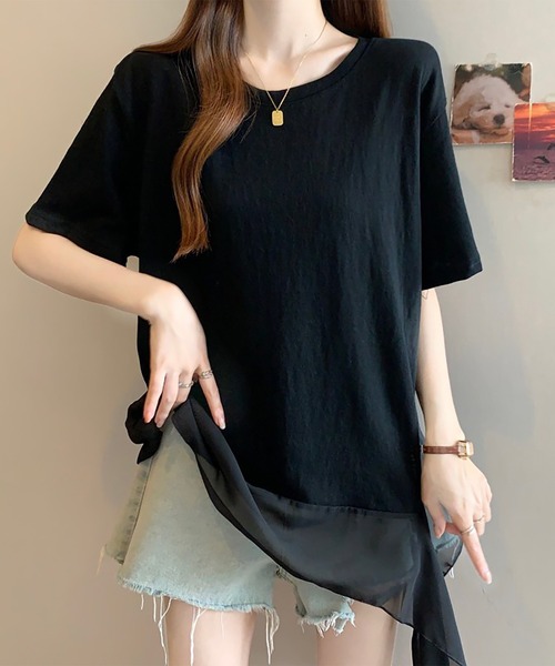 Girly Doll(ガーリードール)の「フリルシフォン切り替えTシャツ(Tシャツ/カットソー・レディース・ブラック/ホワイト・L/M)」の19枚目の写真