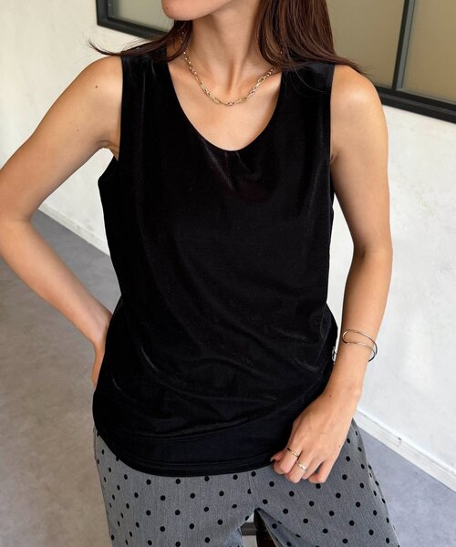 Chez toi(シェトワ)の「ベロア×ジャージー二重タンク(タンクトップ・レディース・アイボリー/ブラック/ブラウン・FREE)」の3枚目の写真