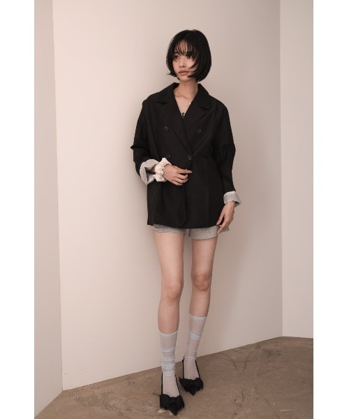 SALTMINT(ソルトミント)の「ダブルボタン オーバーサイズジャケット(ノーカラージャケット・レディース・ブラック/ブラウン/アイボリー・FREE)」の6枚目の写真