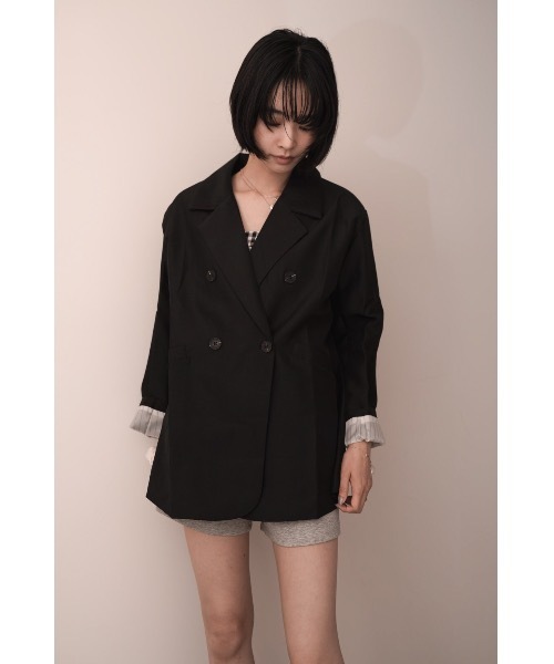 SALTMINT(ソルトミント)の「ダブルボタン オーバーサイズジャケット(ノーカラージャケット・レディース・ブラック/ブラウン/アイボリー・FREE)」の7枚目の写真