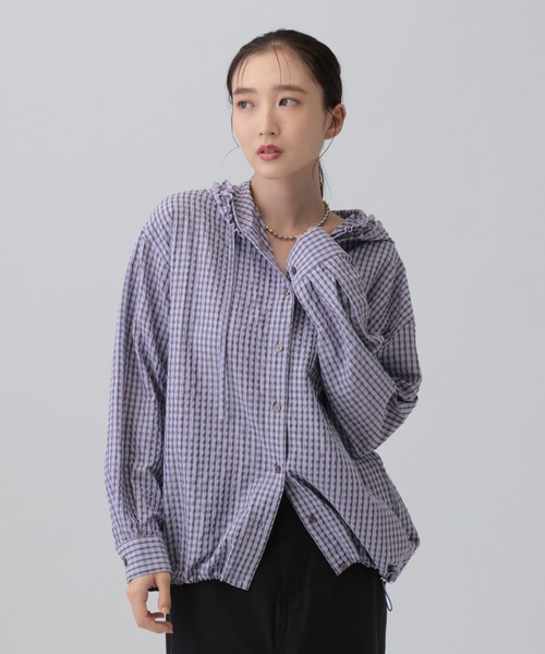 LEPSIM(レプシィム)の「チェックフード長袖シャツ 1052101(シャツ/ブラウス・レディース・ブラック/パープル・FREE)」の2枚目の写真