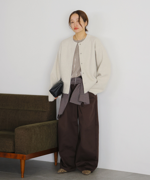 JOURNAL STANDARD(ジャーナルスタンダード)の「DOUBLE FACE ニットジャケット(カーディガン/ボレロ・レディース・ライトグレー/チャコールグレー・LARGE/SMALL)」の4枚目の写真