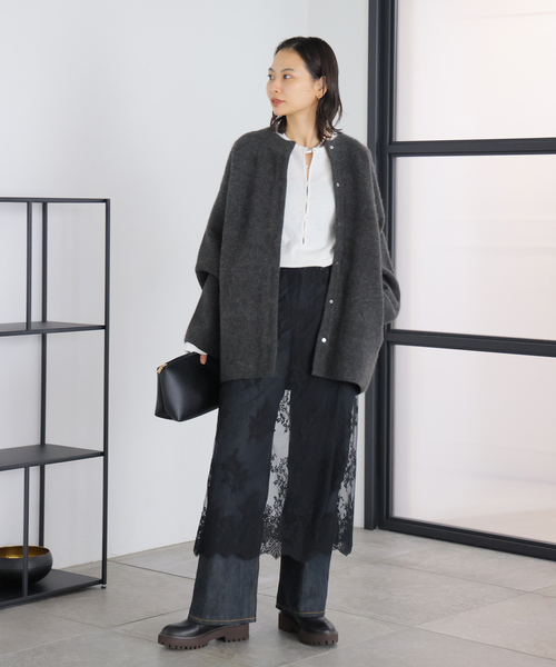 JOURNAL STANDARD(ジャーナルスタンダード)の「DOUBLE FACE ニットジャケット(カーディガン/ボレロ・レディース・ライトグレー/チャコールグレー・LARGE/SMALL)」の5枚目の写真