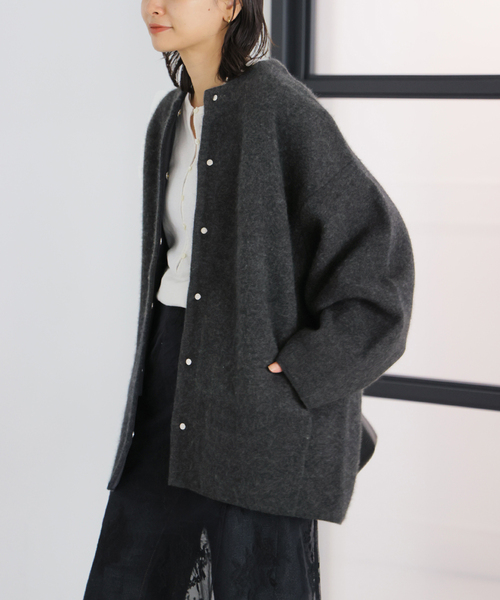 JOURNAL STANDARD(ジャーナルスタンダード)の「DOUBLE FACE ニットジャケット(カーディガン/ボレロ・レディース・ライトグレー/チャコールグレー・LARGE/SMALL)」の8枚目の写真