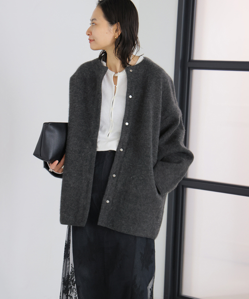 JOURNAL STANDARD(ジャーナルスタンダード)の「DOUBLE FACE ニットジャケット(カーディガン/ボレロ・レディース・ライトグレー/チャコールグレー・LARGE/SMALL)」の9枚目の写真