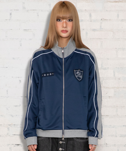 XTONZ(エクストーンズ)の「XJ140 スリムフィット アプリケ パイピング トラック ジップアップ (NAVY)(ナイロンジャケット・レディース・その他・MEDIUM/LARGE)」の5枚目の写真