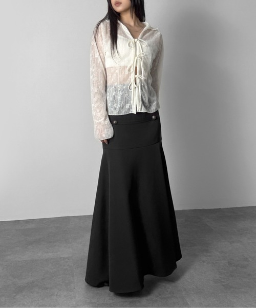 LVEU.(ラブユ.)の「【LVEU.】フロントリボンシアーシャツ / トップス シャツ リボン シアー シースルー レース ストレッチ ベルスリーブ ブラック ホワイト ZOZOTOWN限定(シャツ/ブラウス・レディース・ブラック/ホワイト・FREE)」の12枚目の写真