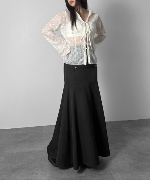 LVEU.(ラブユ.)の「【LVEU.】フロントリボンシアーシャツ / トップス シャツ リボン シアー シースルー レース ストレッチ ベルスリーブ ブラック ホワイト ZOZOTOWN限定(シャツ/ブラウス・レディース・ブラック/ホワイト・FREE)」の16枚目の写真