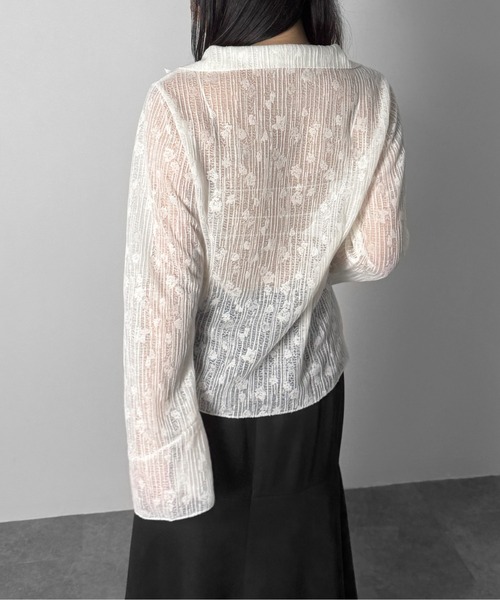 LVEU.(ラブユ.)の「【LVEU.】フロントリボンシアーシャツ / トップス シャツ リボン シアー シースルー レース ストレッチ ベルスリーブ ブラック ホワイト ZOZOTOWN限定(シャツ/ブラウス・レディース・ブラック/ホワイト・FREE)」の15枚目の写真
