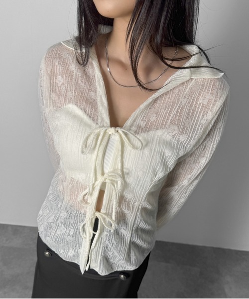LVEU.(ラブユ.)の「【LVEU.】フロントリボンシアーシャツ / トップス シャツ リボン シアー シースルー レース ストレッチ ベルスリーブ ブラック ホワイト ZOZOTOWN限定(シャツ/ブラウス・レディース・ブラック/ホワイト・FREE)」の19枚目の写真