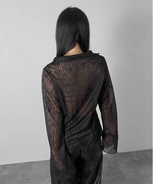 LVEU.(ラブユ.)の「【LVEU.】フロントリボンシアーシャツ / トップス シャツ リボン シアー シースルー レース ストレッチ ベルスリーブ ブラック ホワイト ZOZOTOWN限定(シャツ/ブラウス・レディース・ブラック/ホワイト・FREE)」の7枚目の写真